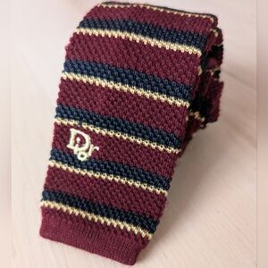 DIOR Wool and Silk Burgundy and Green Striped Tie
